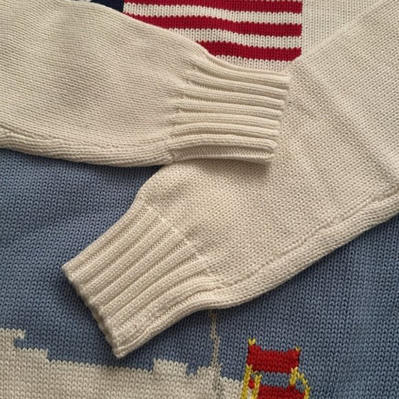 NEW Polo Ralph Lauren American Flag Beach Sweater in White Ivory | size M - Picture 8 of 10